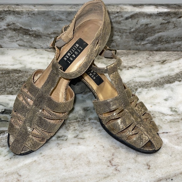 Stuart Weitzman Shoes - STUART WEITZMAN Leather Metallic T-Strap Sandals 8.5A